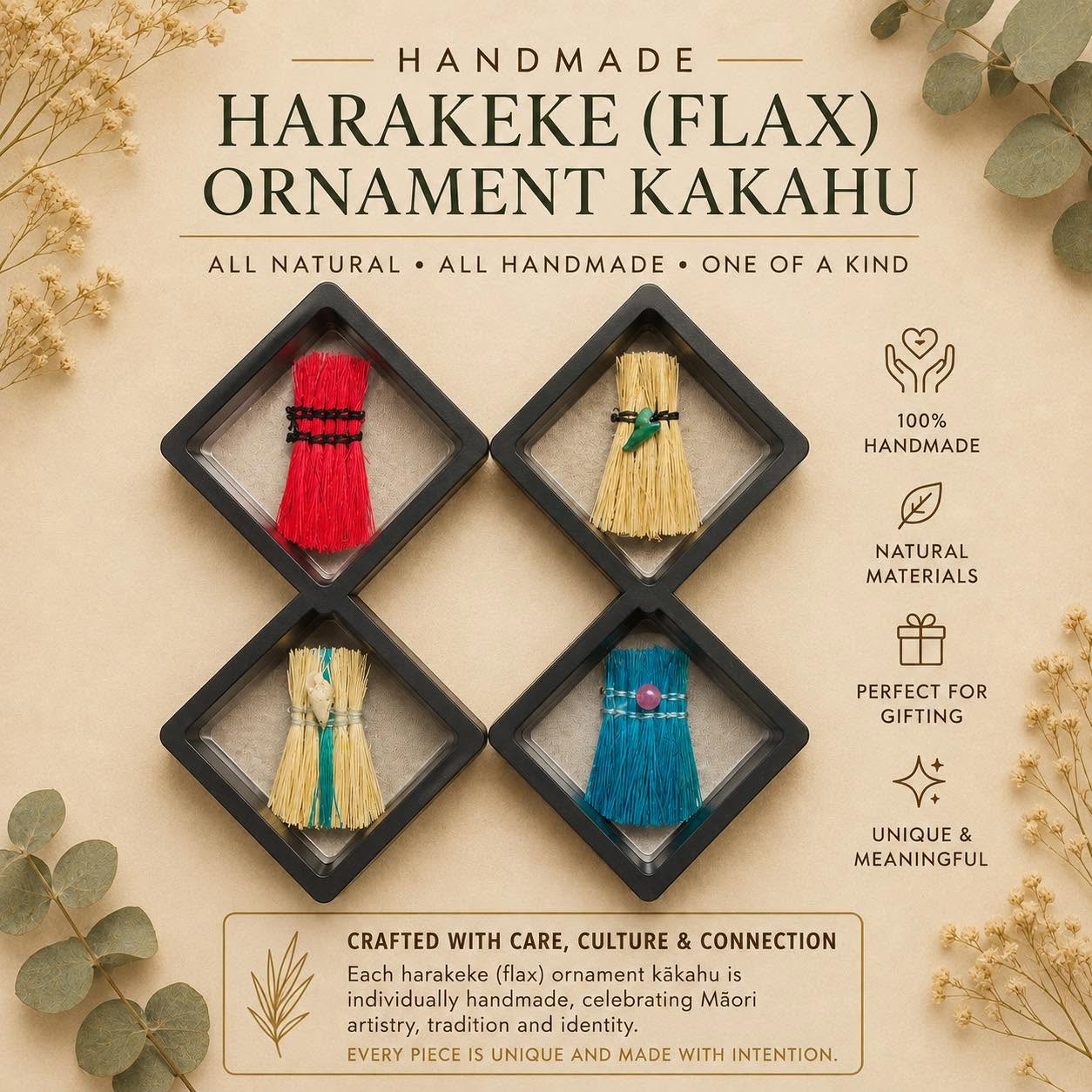 Handmade Harakeke Ornament Kakahu