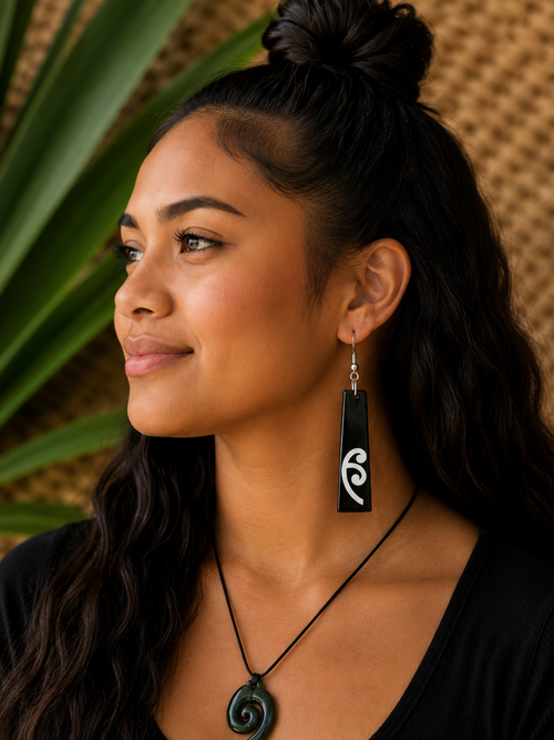 Black Rectangle ‘Te Po’ Earrings